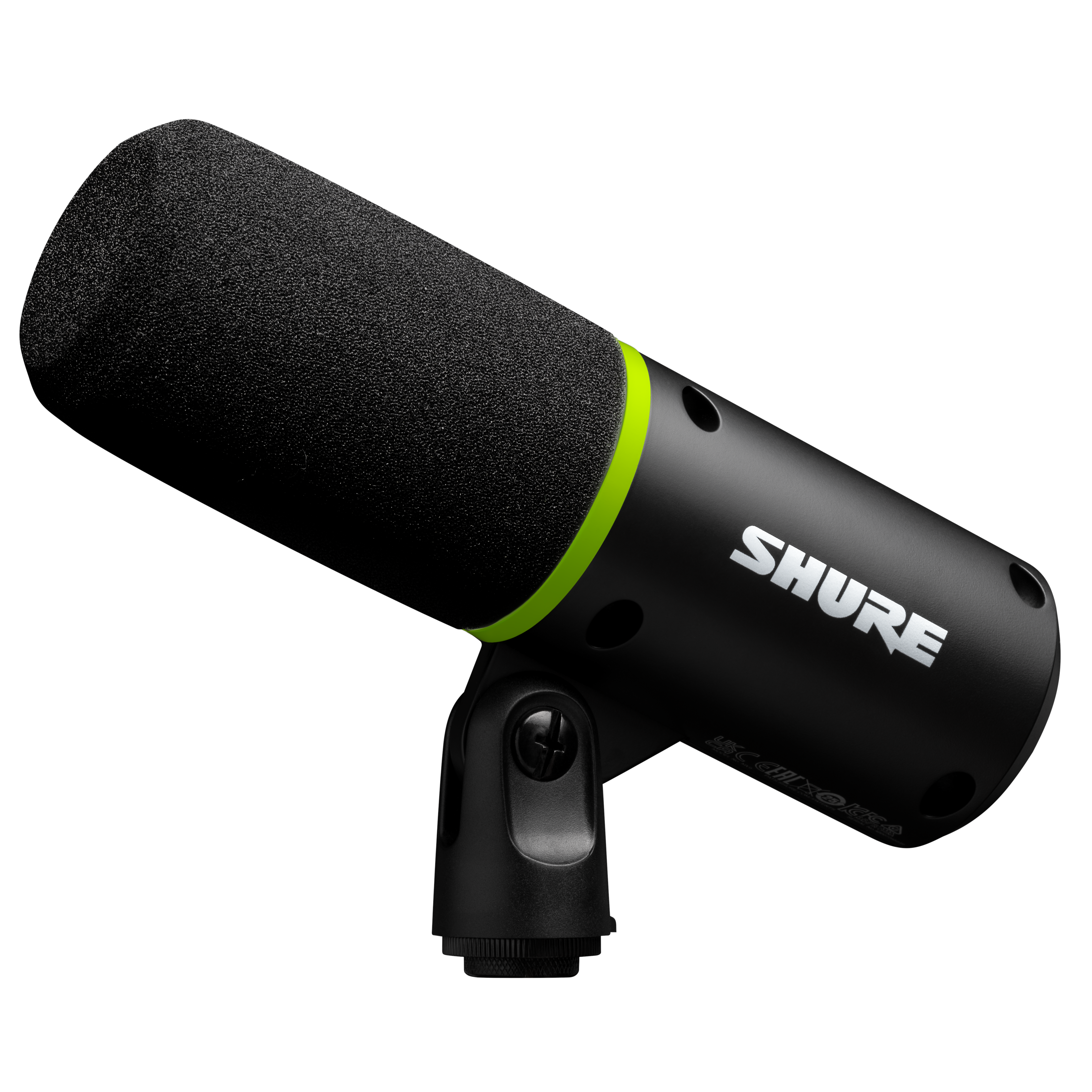 Shure MV6 professional USB microphone with studio-quality sound, ideal for podcasting, streaming, and recording music with high-fidelity audio, featuring adjustable gain, built-in headphone monitoring, and sleek modern design.