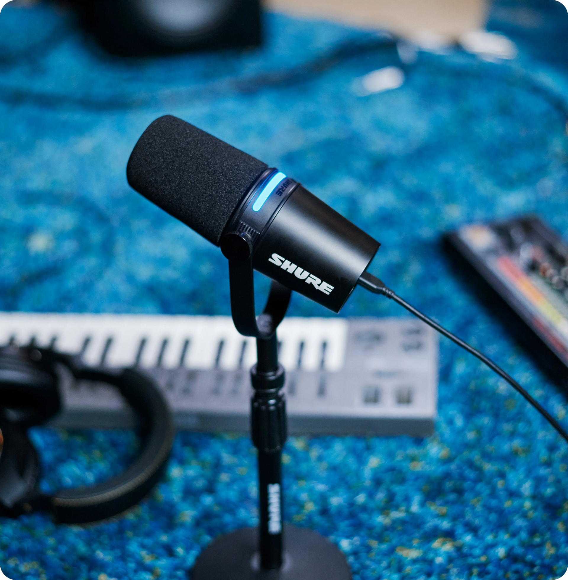 Shure MV7+ dynamic USB/XLR microphone for podcasting, streaming, and studio vocal recording, featuring voice-isolation technology, adjustable gain, and professional sound quality; ideal hybrid mic for content creators and home studio setups.