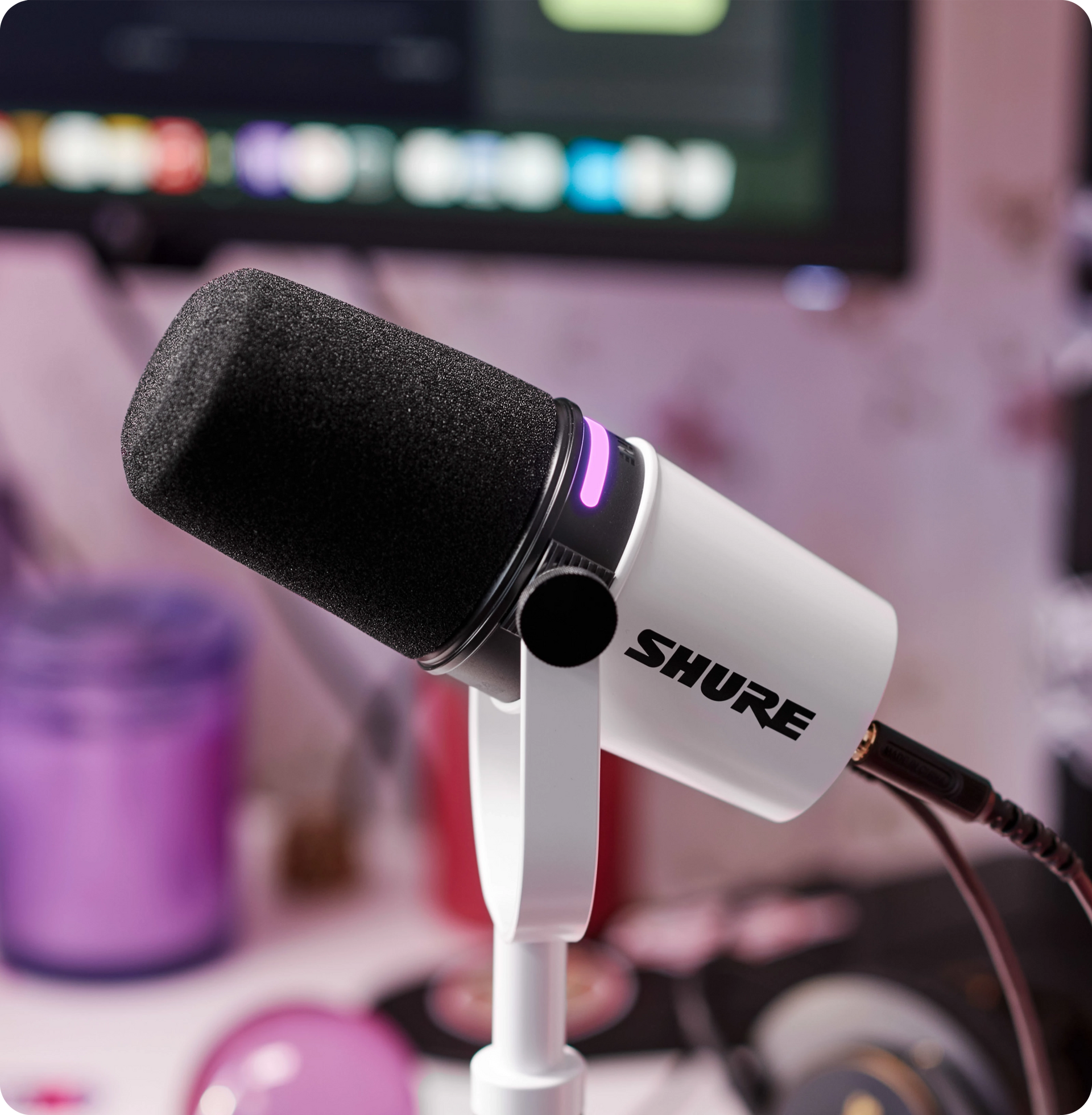 Shure MV7+ dynamic USB/XLR microphone for podcasting, streaming, and studio vocal recording, featuring voice-isolation technology, adjustable gain, and professional sound quality; ideal hybrid mic for content creators and home studio setups.